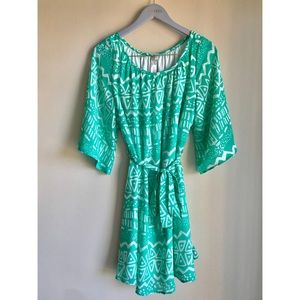 Yahada Mint Green & White Tie Dress